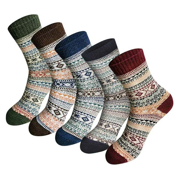 Babysbule Mens Socks 5 Pairs Women Casual Winter Warm Thick Wool Vintage Colorful Knit Soft Socks