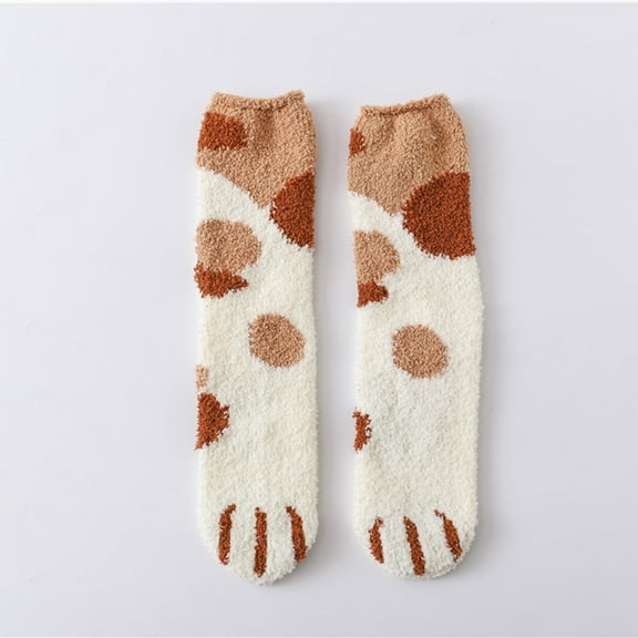 Babysbule Mens Socks Women Fashion Lovely Cat Claw Coral Thickening Fuzzy Middle Stockings Socks