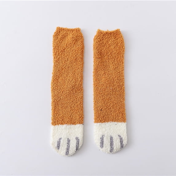 Babysbule Mens Socks Clearance Women Fashion Lovely Cat Claw Coral Thickening Fuzzy Middle Stockings Socks