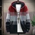 thumbnail image 1 of Babysbule Mens Winter Coats Fleece Thick Stripe Color Matching Hooded Sweater Coat Gradient Casual Men's, 1 of 8