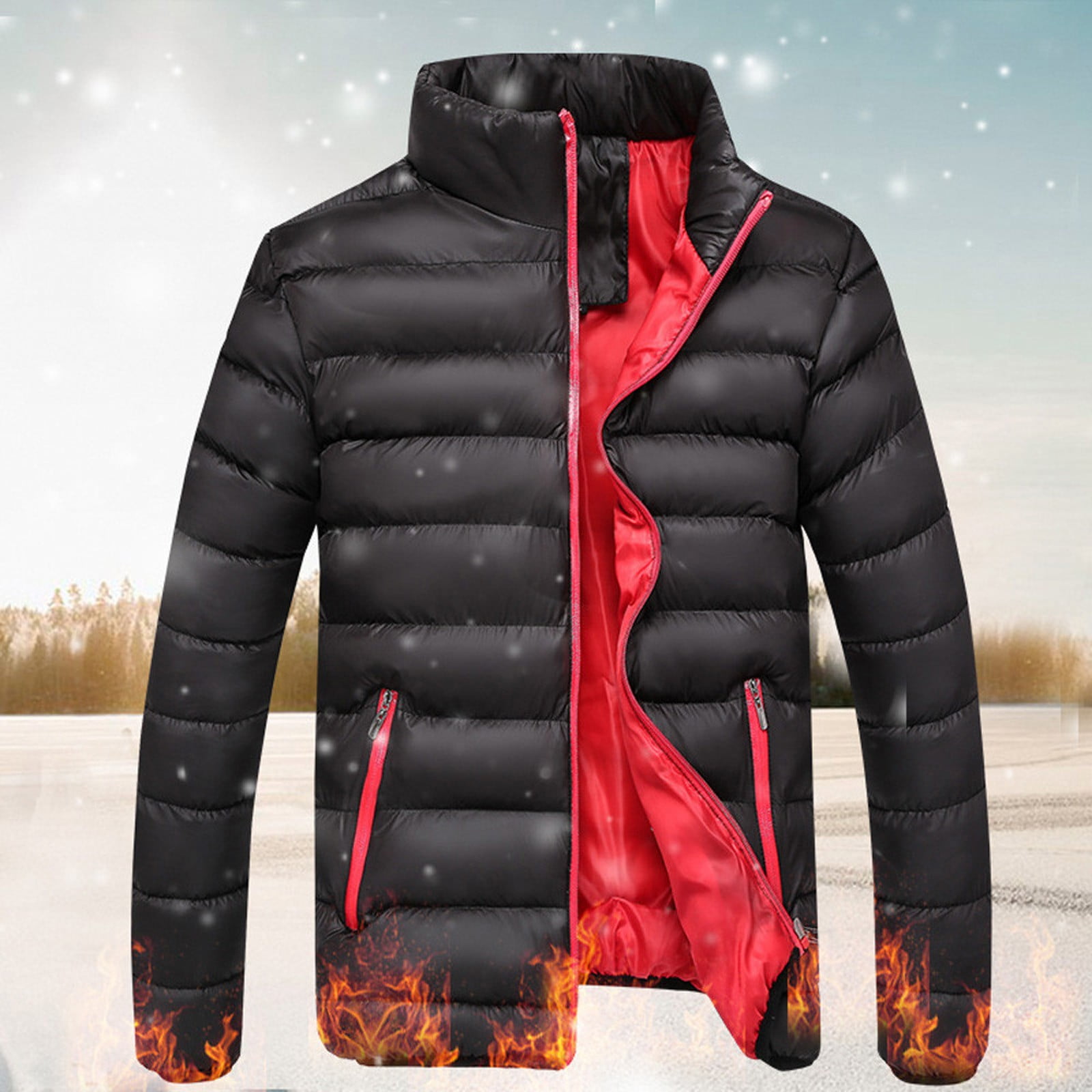 Babysbule Mens Winter Coats Clearance Men Winter Warm Slim Fit Thick Bubble Coat Casual Jacket