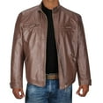 thumbnail image 1 of Babysbule Mens Winter Coats Men's Casual Stand Collar Solid Jacket Zipper Pocket Leather Coat, 1 of 1