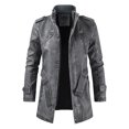thumbnail image 1 of Babysbule Mens Winter Coats Clearance Men's Fashion Casual Warm Fit Thick Leather Long Jacket Long Sleeve Lapel Pocket Zipper Fit Top Coat, 1 of 1