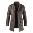 thumbnail image 1 of Babysbule Mens Winter Coats Men's Fashion Casual Warm Fit Thick Leather Long Jacket Long Sleeve Lapel Pocket Zipper Fit Top Coat, 1 of 1
