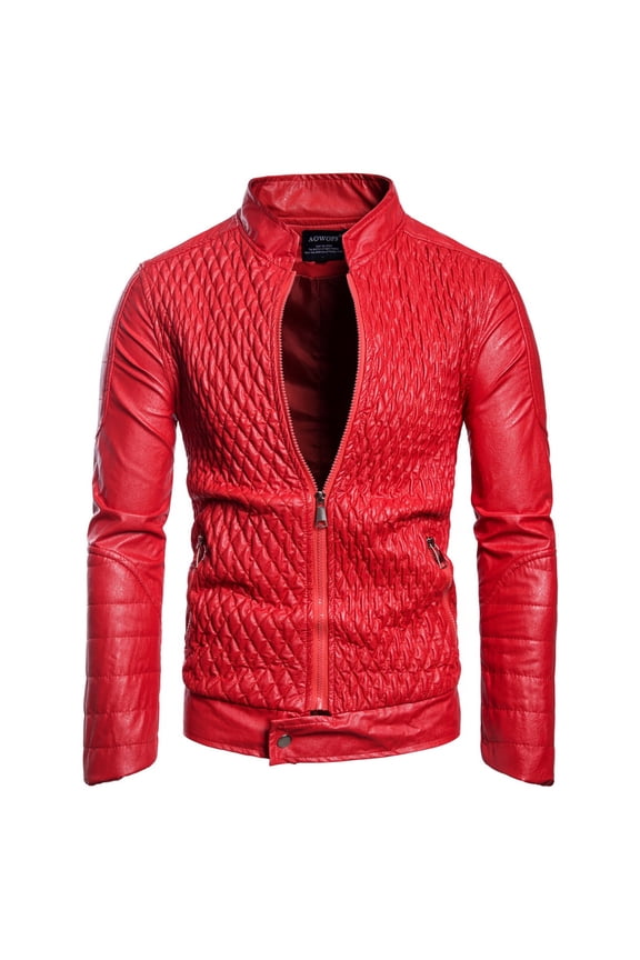 Mens Winter Coats Men's Leather Plus Fleece Jacket, Motorcycle Jacket, Warm Leather Jacket