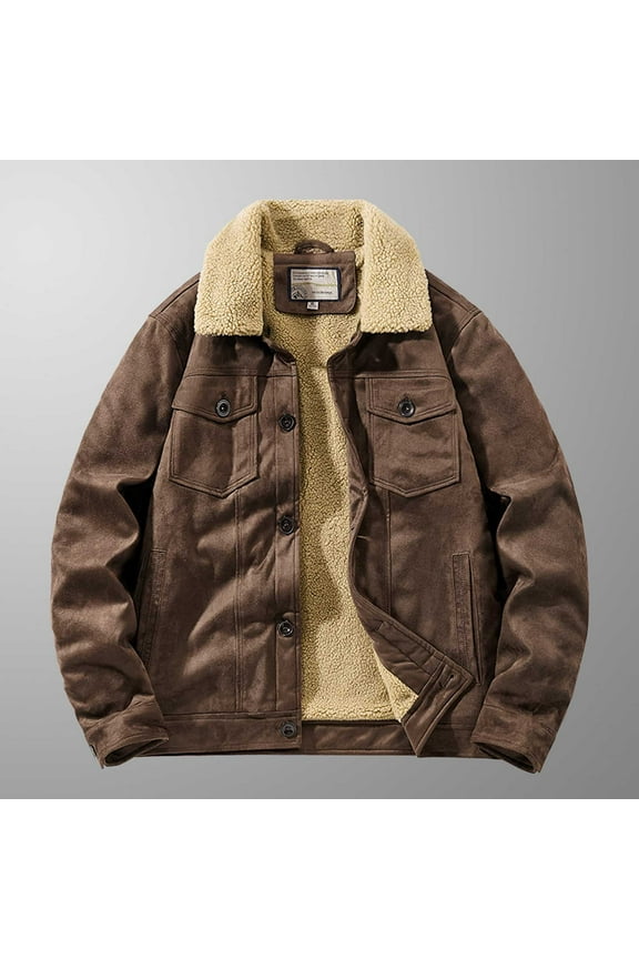 Mens Winter Coats The Fashion Casual Winter Lapel Casual Jacket And Velvet Padded Jacket Long Sleeve Hoodless Casual Outwear & Jackets