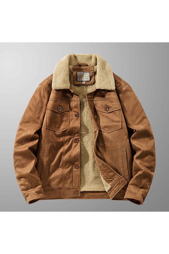 Mens Winter Coats The Fashion Casual Winter Lapel Casual Jacket And Velvet Padded Jacket Long Sleeve Hoodless Casual Outwear & Jackets