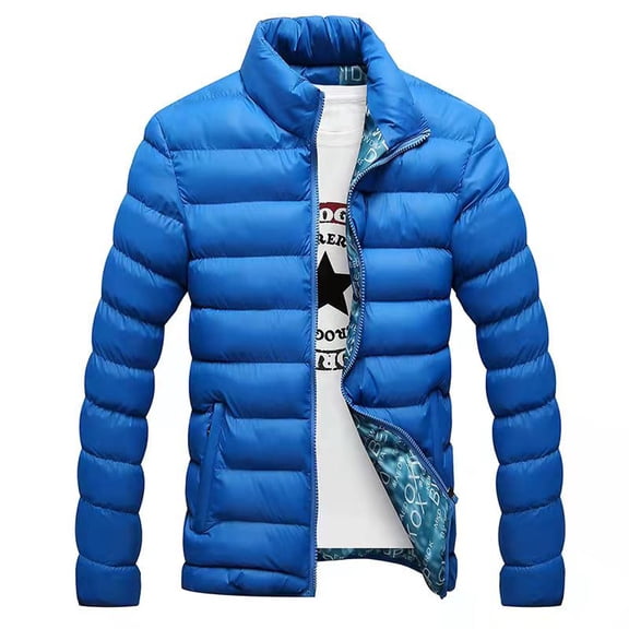 Babysbule Mens Winter Coats Men Solid Casual Stand-up Collar Padded Zipper Thicken Jacket Coats