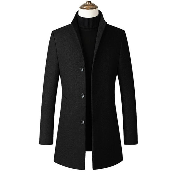 Babysbule Mens Winter Coats Men's And Winter Business Woolen Coat Fashion Double Breasted Lapel Mid Length Coat Coat