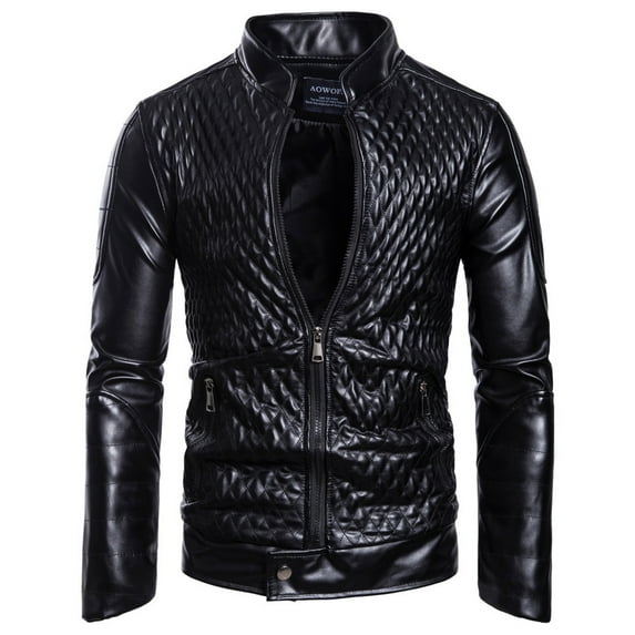 Babysbule Mens Winter Coats Men's Leather Plus Fleece Jacket, Motorcycle Jacket, Warm Leather Jacket
