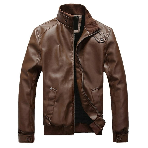 Babysbule Mens Winter Coats Men's Winter Leather Jacket Biker Motorcycle Zipper Long Sleeve Coat Top Blouses