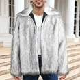 thumbnail image 1 of Babysbule Mens Winter Coats Mens Warm Faux Furry Long Coat Jacket Winter Solid V-neck Outerwear, 1 of 4