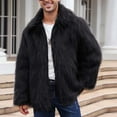 thumbnail image 1 of Babysbule Mens Winter Coats Mens Warm Faux Furry Long Coat Jacket Winter Solid V-neck Outerwear, 1 of 4