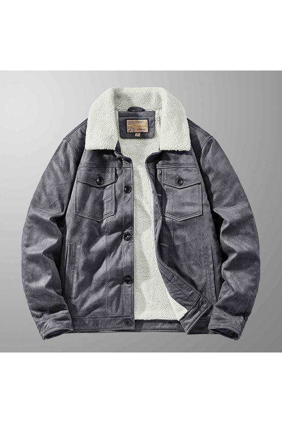 Mens Winter Coats The Fashion Casual Winter Lapel Casual Jacket And Velvet Padded Jacket Long Sleeve Hoodless Casual Outwear & Jackets