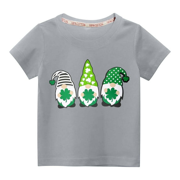 Babysbule Toddler Kids Boys Girls St. Patrick's Day Fashion Cute Solid Color Round Neck Short Sleeve Top