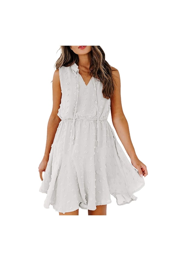 Dresses for Women Fashion Women's Summer Casual V-Neck High Waist Sleeveless Short Dresses