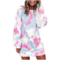 thumbnail image 1 of Babysbule New Dresses for Women Fashion Womens Casual Loose Sexy Tie-Dye Printed Round Neck Long Sleeve Dress, 1 of 8