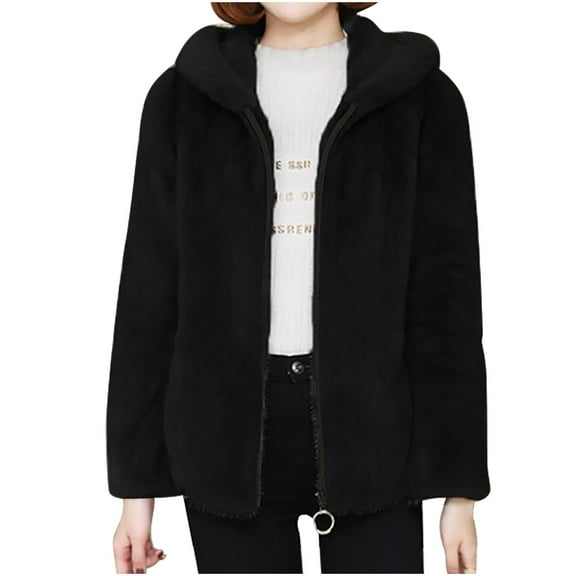 Babysbule Winter Coats for Women Fashion Women Comfortable Casual Pocket Zipper Solid Color Long Sleeve Hooded Casual Outwear Blouse