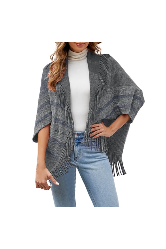 Winter Coats for Women Fashion Womens Casual Stripe Knit Long Sleeves Cardigan Keep Warm Fringe Coat