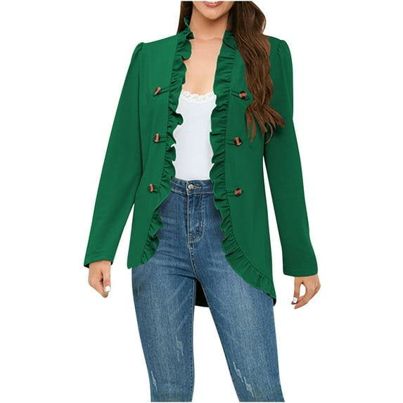 Babysbule New Winter Coats for Women Woman Solid Color Casual Loose Ruffles Button Jacket Long Sleeve Short Suit