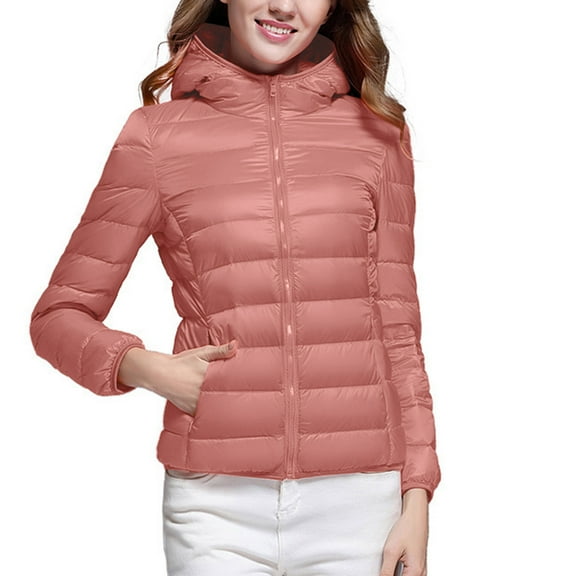 Babysbule Winter Coats for Women Women's Puffer Jacket Long Sleeve Hooded Zip Up Quilted Lightweight Down Coat Tops Winter With Pockets