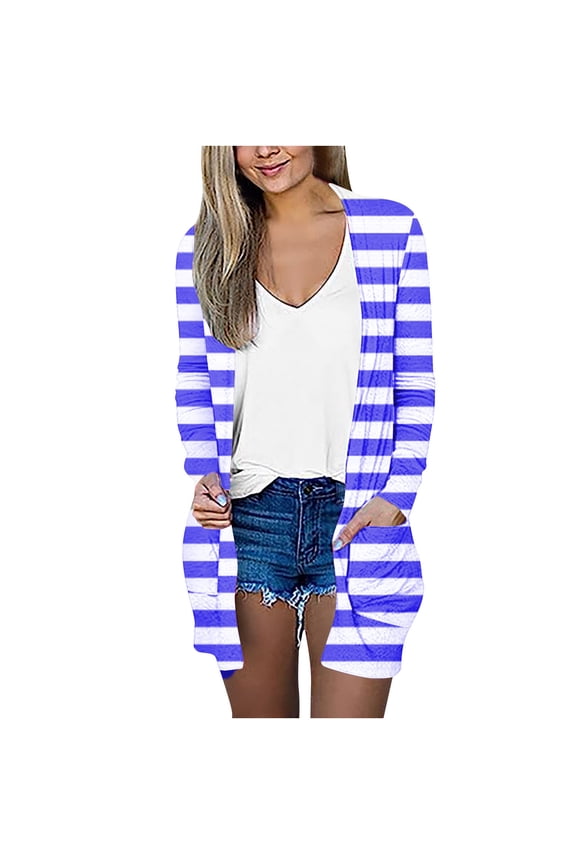 Winter Coats for Women Women's Women's Fashion Long Sleeve Stripe Printed Cardigan Casual Coat Tops/jacket