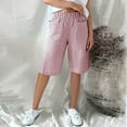 thumbnail image 1 of Babysbule Womens Drawstring High Waist Half Shorts Summer Elastic Stretchy Breathable Cloth Pants With Pocket, 1 of 6
