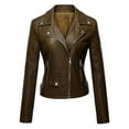thumbnail image 1 of Babysbule Womens Winter Coats Women's Leather Long Sleeved Short Lapel Jacket Jacket Jacket, 1 of 2