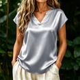 thumbnail image 1 of Babysbule Notch Neck Short Sleeve Blouse S-XXL Women's Casual Office Loose Fit Everyday Top, 1 of 9