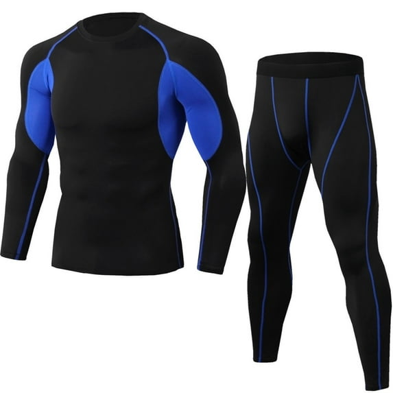 Babysbule Pants for Men Men's Elastic Fitness Long Sleeve Fast Drying Tops Long Pants Sports Tight Suit Trousers