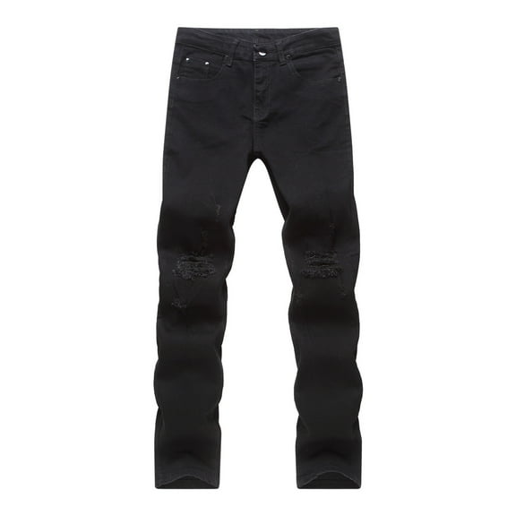 Babysbule Pants for Men Men's Tight-fitting Ripped Straight Hip-hop Stretch Motorcycle Denim Trouser Trousers