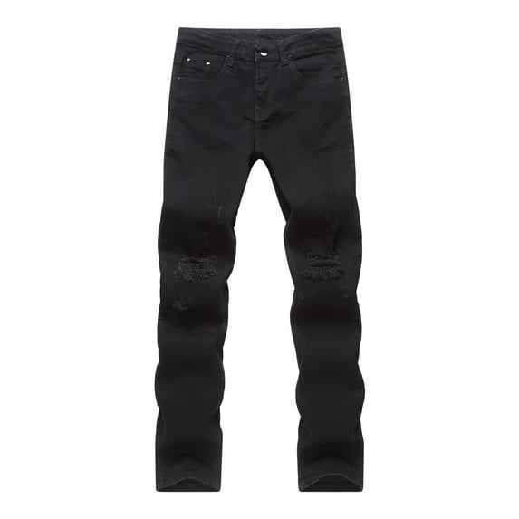 YUNAFFT Pants for Men Clearance Men's New Tight-fitting Ripped Straight Hip-hop Stretch Motorcycle Denim Trouser Trousers