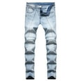 thumbnail image 1 of YUNAFFT Pants for Men Clearance Men's New Tight-fitting Ripped Straight Hip-hop Stretch Motorcycle Denim Trouser Trousers, 1 of 7