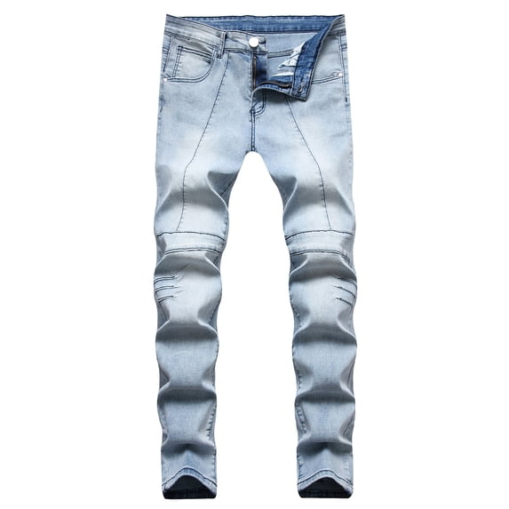 YUNAFFT Pants for Men Clearance Men's New Tight-fitting Ripped Straight Hip-hop Stretch Motorcycle Denim Trouser Trousers