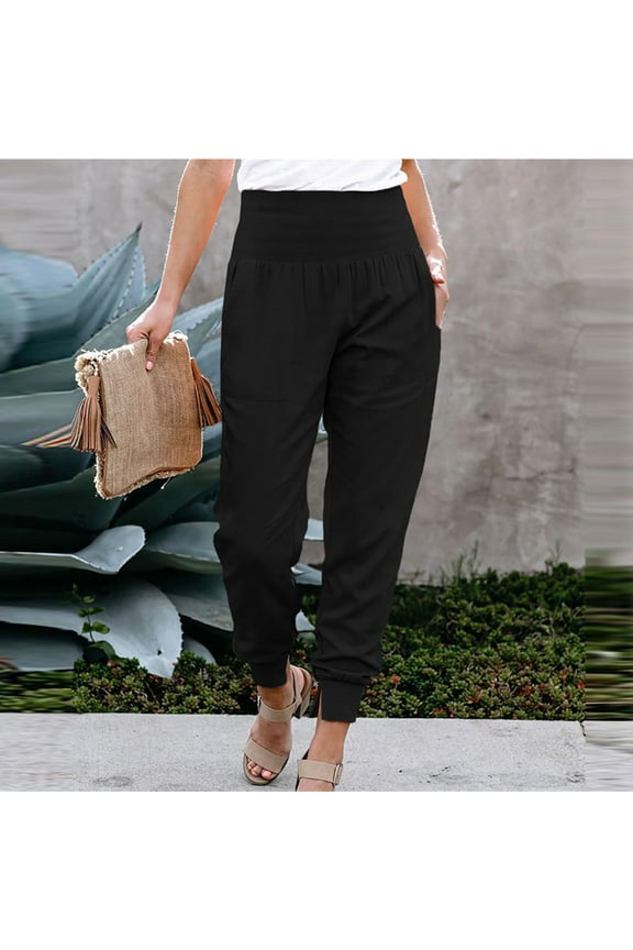 Pants for Women Fashion Casual High Waist Trousers Slit Pocket Solid Color Length Pants
