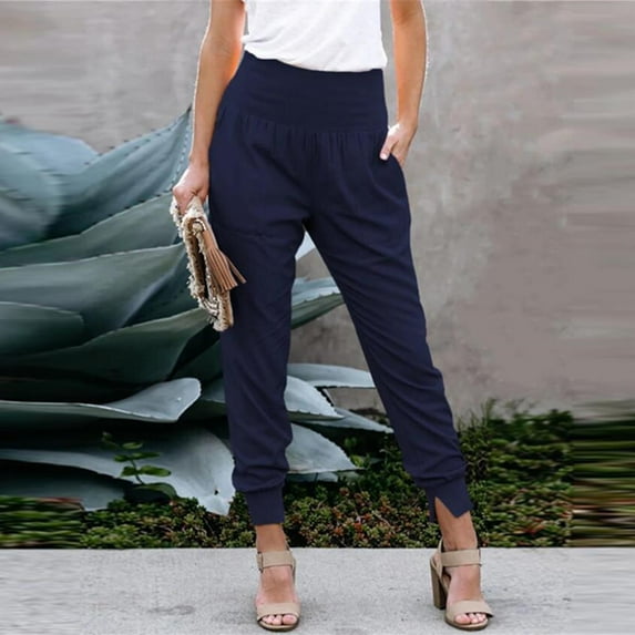 Babysbule Pants for Women Fashion Casual High Waist Trousers Slit Pocket Solid Color Length Pants