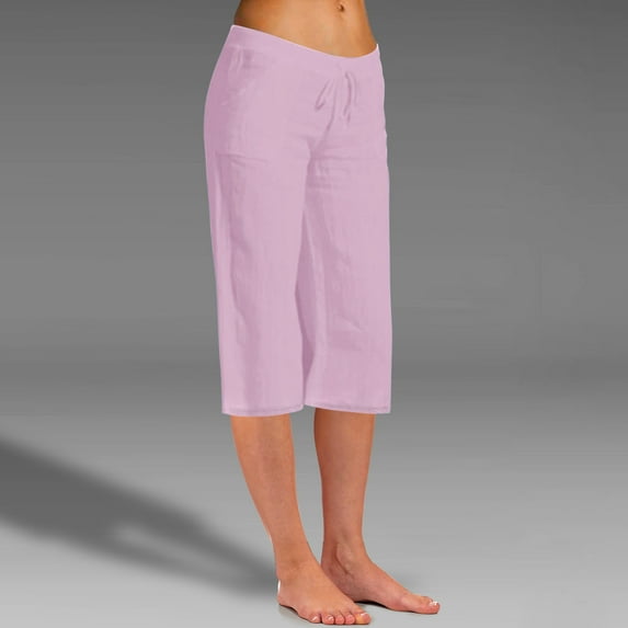 Babysbule Pants for Women Fashion Women Summer Casual Loose Pockest Elastic Waist Trousers Capris Pants