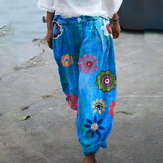 Babysbule Pants for Women Fashion Womens Casual Printing Loose Pants Straight Wide Leg Trousers Pants