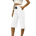 thumbnail image 1 of Babysbule Pants for Women Woman Fashion Drawstring Pockets Elastic Waist Solid Straight Leg Capris Pants, 1 of 6