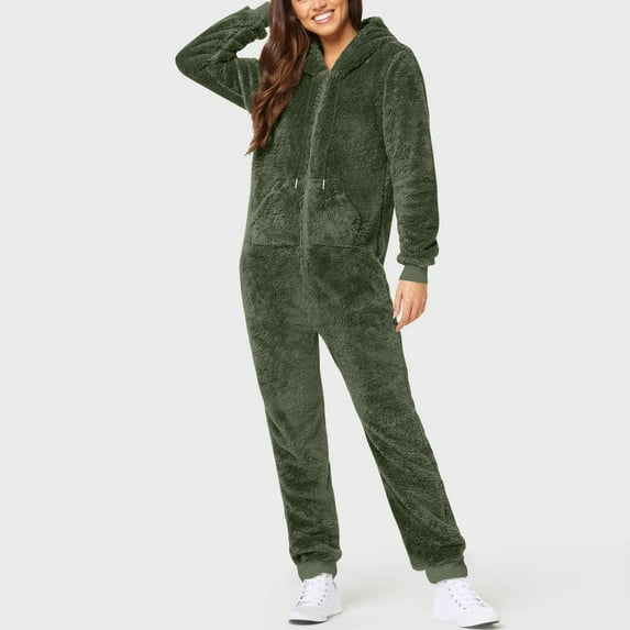 Babysbule Pants for Women Women Long Sleeve Hooded Jumpsuit Pajamas Casual Winter Warm Rompe Sleepwear