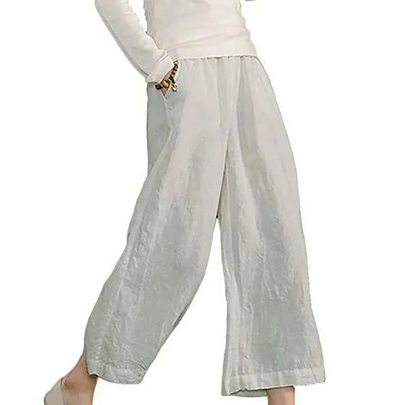 Babysbule Pants for Women Women's Multiple Solid Color Cotton Linen Loose Casual Wide Leg Capris