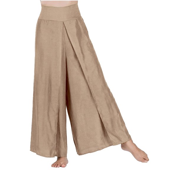 Babysbule Pants for Women Women's Solid Cotton Linen Loose Wide Leg Pants Solid Elastic Waist Split Pants