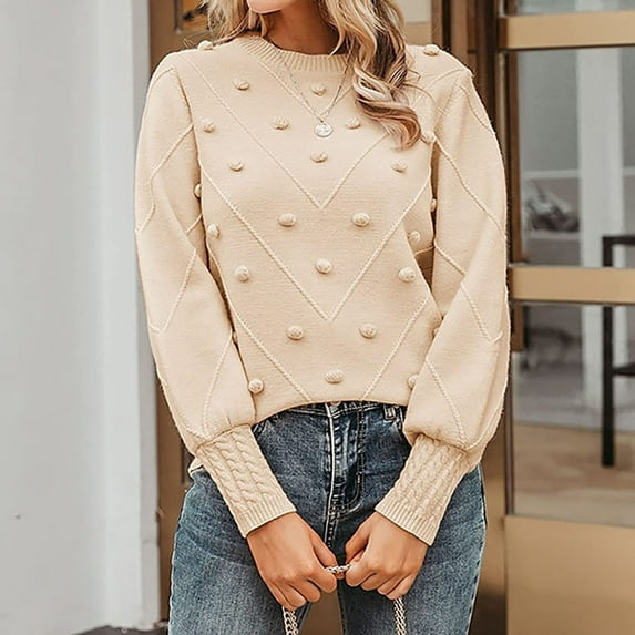 Babysbule Plus Size Womens Sweaters New Arrivals Fall Fashion Women Pure Colour Hairball Round-Neck Sweater Women's Fashion