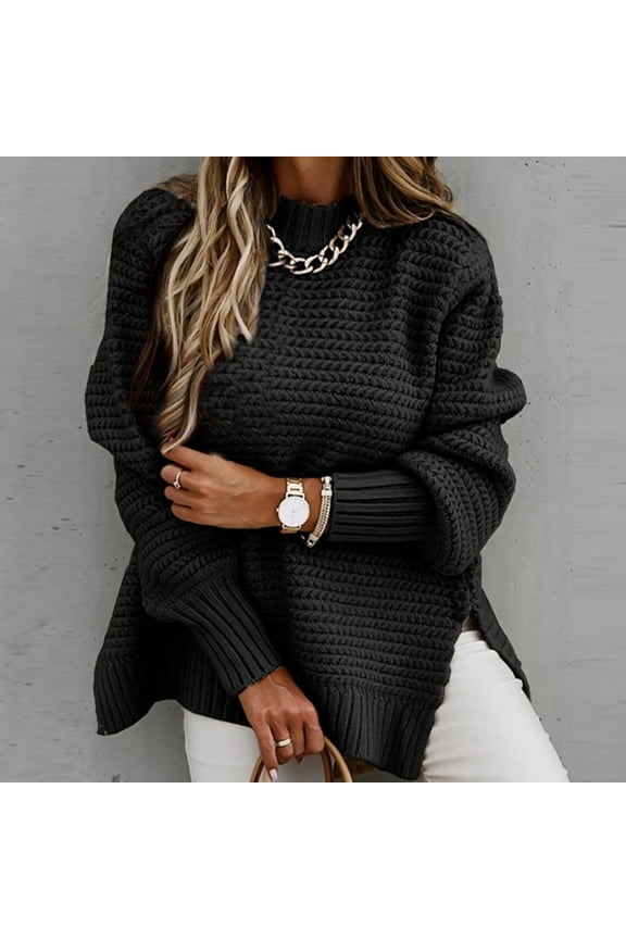 Plus Size Womens Sweaters Fashion Women Solid Color Long Sleeve Pullove Casual Sweater Tops Women's Fashion