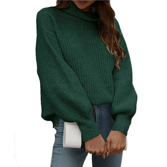 Babysbule Plus Size Womens Sweaters New Arrivals Fashion Women Solid Long Sleeve Pullove Turtleneck-Neck Casual Sweater Tops Women's Fashion