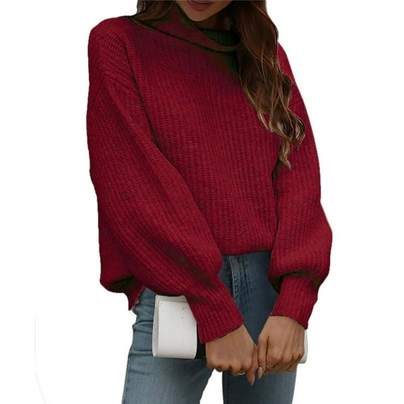 Babysbule Plus Size Womens Sweaters New Arrivals Fashion Women Solid Long Sleeve Pullove Turtleneck-Neck Casual Sweater Tops Women's Fashion