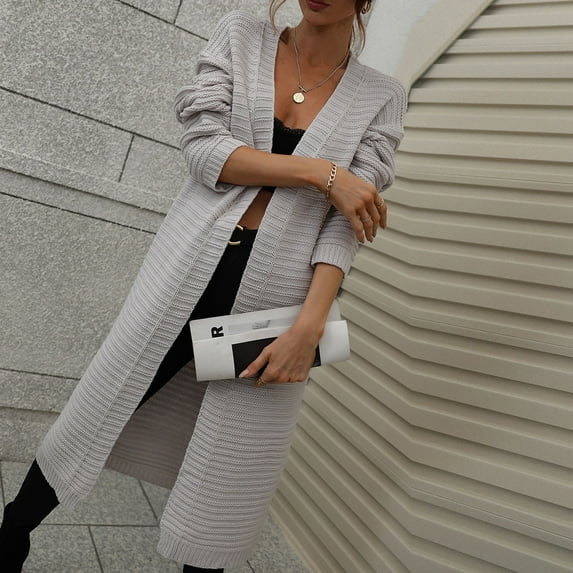 Babysbule Plus Size Womens Sweaters New Arrivals Fashion Women Winter Solid Color Casual Long Sleeve Long Sweater Coat Cardigan Blouse Tops Clearance Women's Fashion