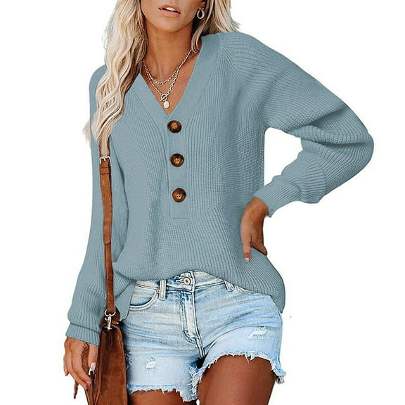 Babysbule Plus Size Womens Sweaters Women Casual Soild Long Sleeve Pocket Knit Pullover V-neck Sweater Coat Women's Fashion