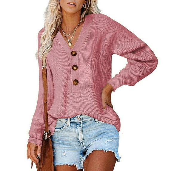 Babysbule Plus Size Womens Sweaters Women Casual Soild Long Sleeve Pocket Knit Pullover V-neck Sweater Coat Women's Fashion
