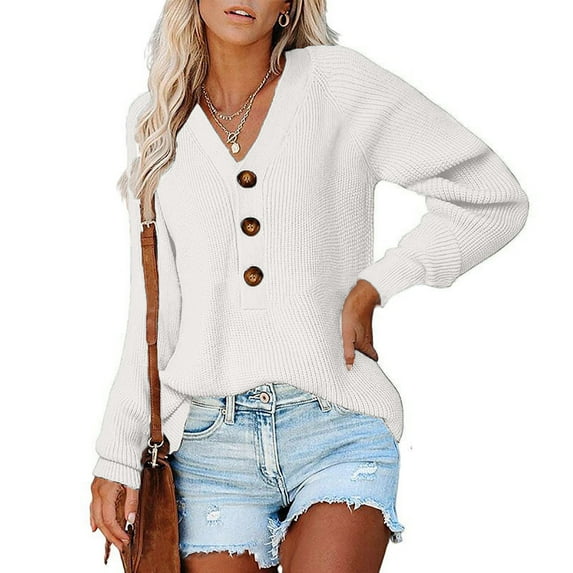 Babysbule Plus Size Womens Sweaters Women Casual Soild Long Sleeve Pocket Knit Pullover V-neck Sweater Coat Women's Fashion
